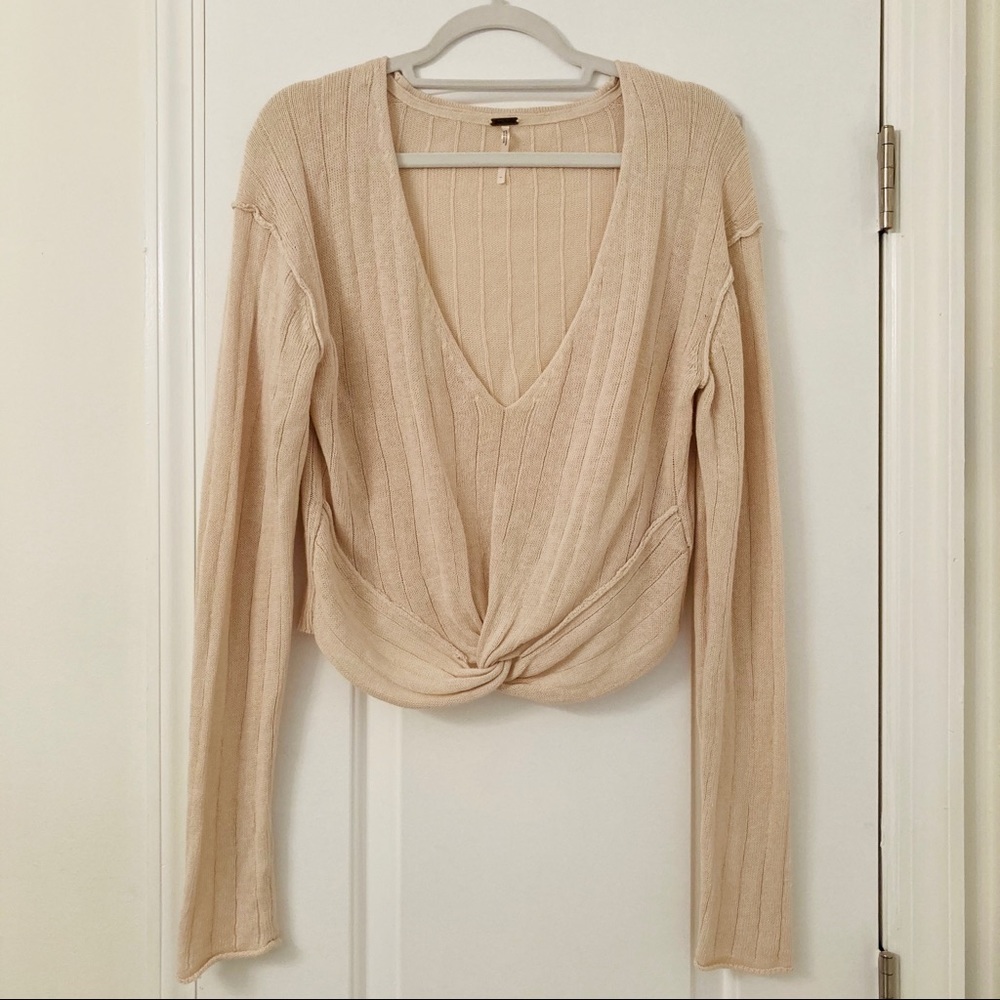 Free People Cropped Linen-Blend Twist Sweater